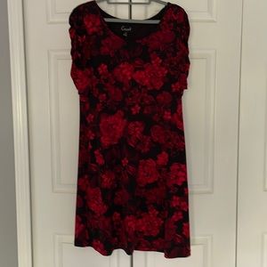 Connected Red & Black floral dress with gathered short sleeves